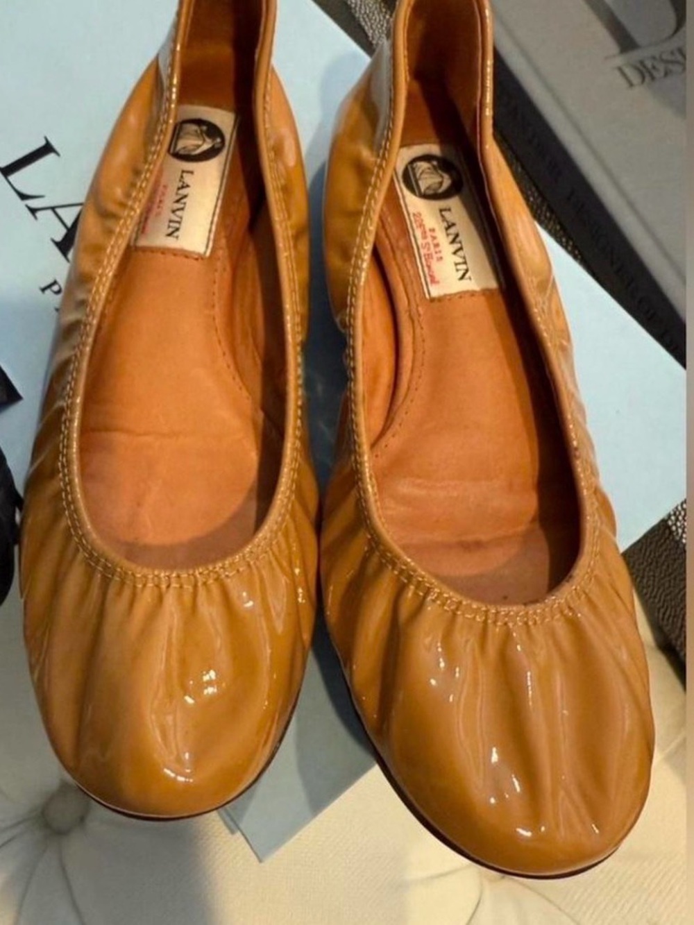 Lanvin Patent Leather Ballet Flats in Tan